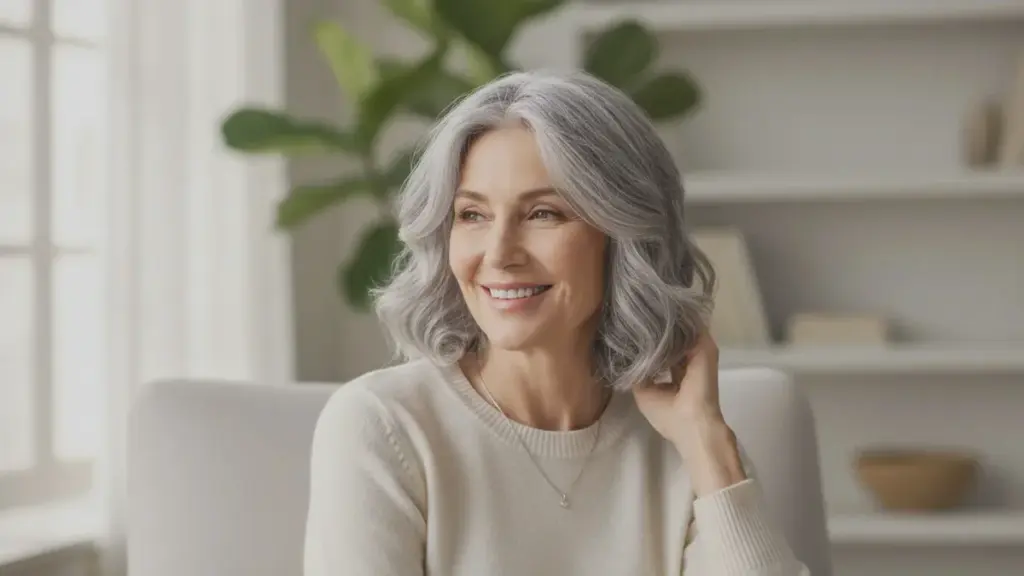 Cette longueur de cheveux rajeunit les cheveux gris après 60 ans