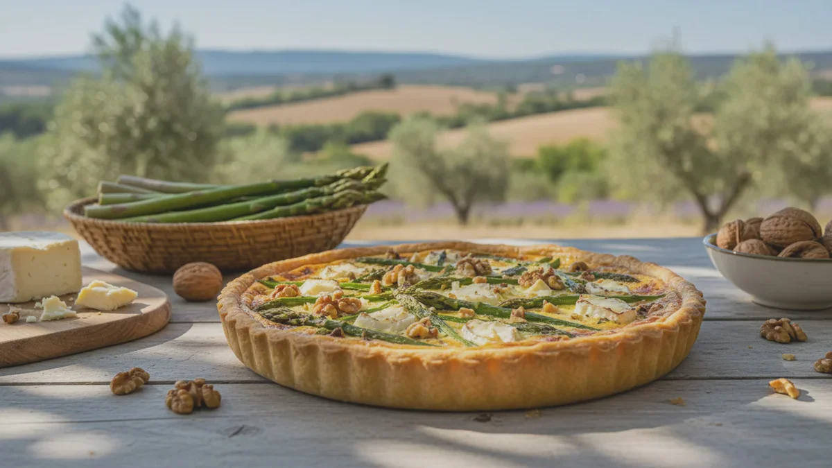 Ce quiche au fromage de chèvre et aux asperges sent bon le printemps et la Provence
