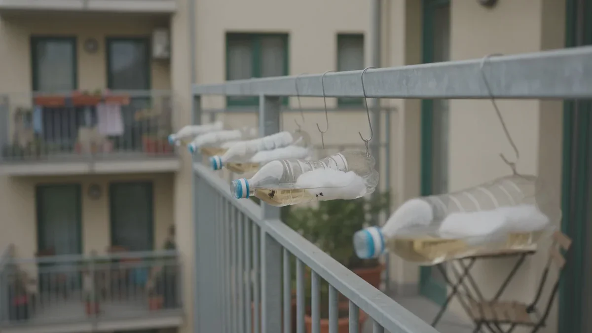 Des bouteilles de vinaigre et du coton suspendus aux balcons paraissent étranges, pourtant ce remède est recommandé contre un problème tenace